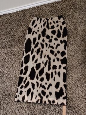 Reformation Black and Cream Animal Print Midi Skirt